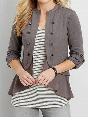 Stylish Maurices Military Style Open-Front Gray Blazer Women's XL Like New!